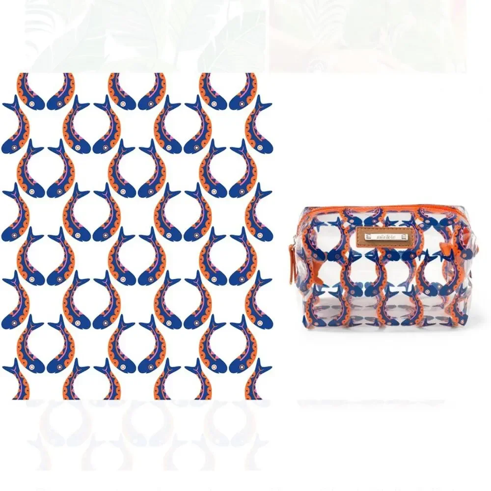 NEW Stella & Dot Kissing Fish Clear Vibrant Blue and Orange Cosmetic Bag
